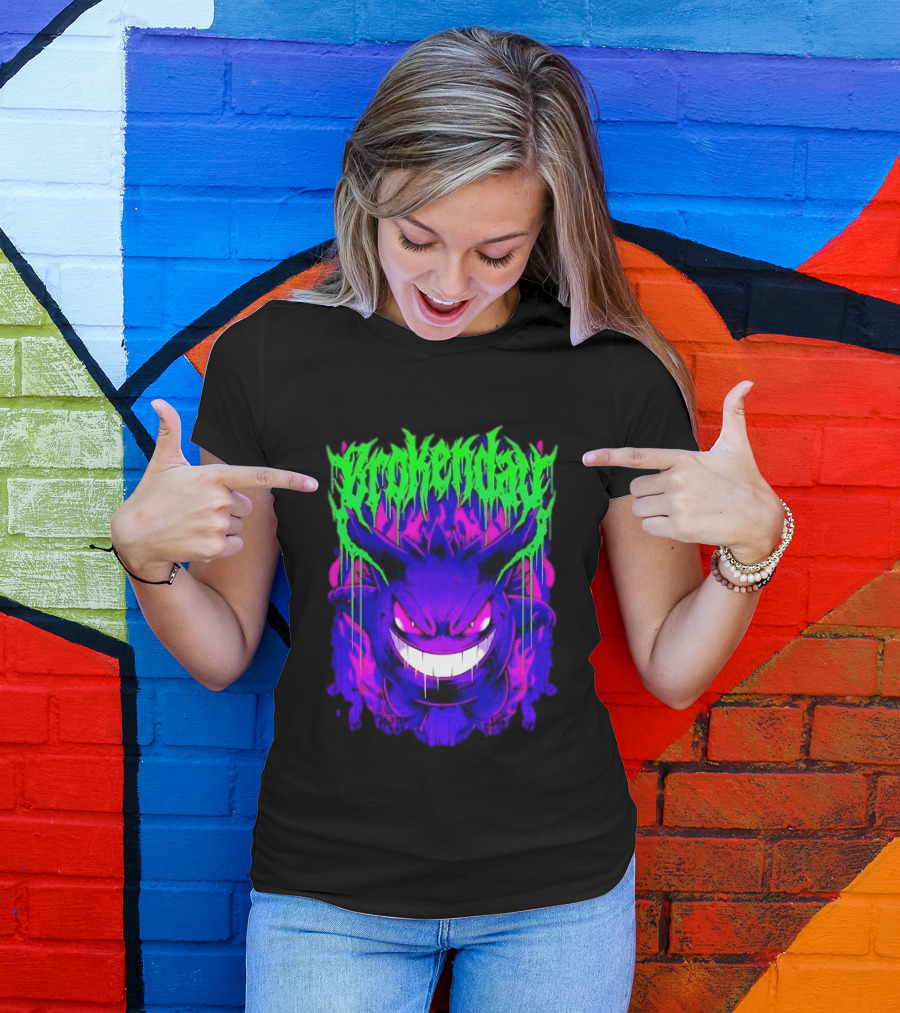 Brokey Day Gengar Pokemon Ghost Type Metal Band T-Shirt