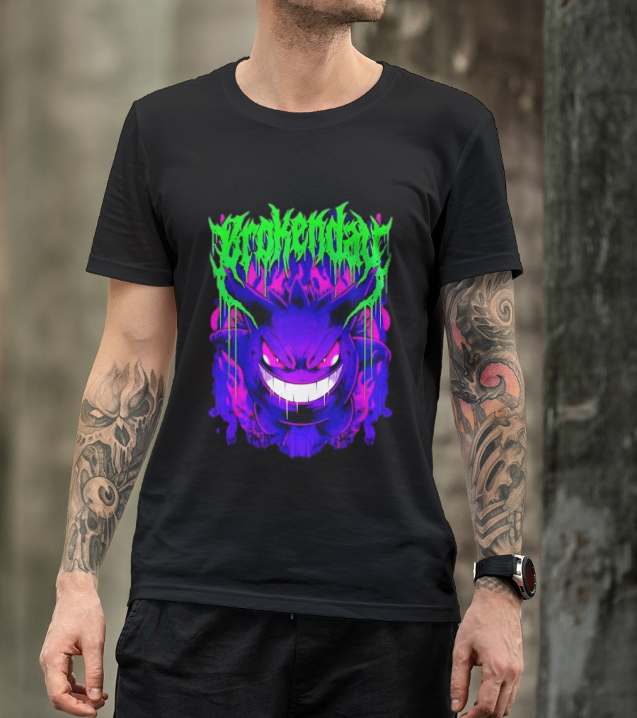 Brokey Day Gengar Pokemon Ghost Type Metal Band T-Shirt