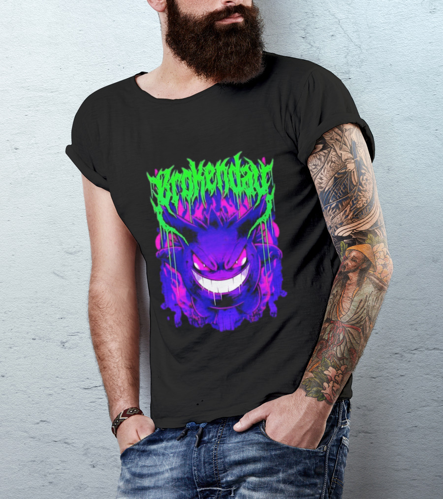 Brokey Day Gengar Pokemon Ghost Type Metal Band T-Shirt