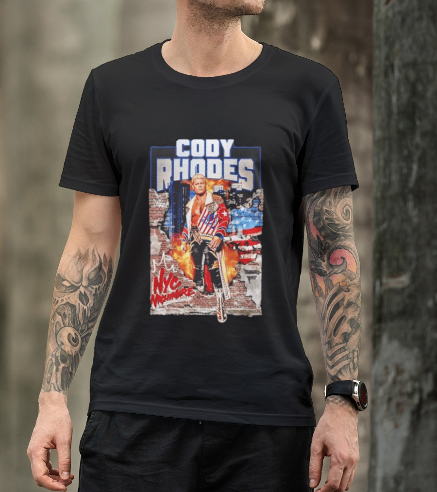 Cody Rhodes NYC Nightmare WWE Wrestling Fireworks Explosion Brick Wall American Flag Jacket T-Shirt