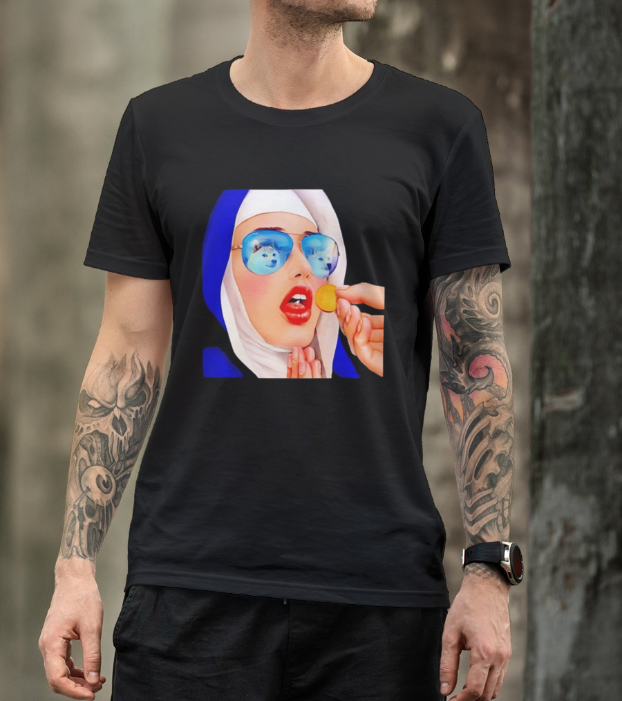 Doge Nun Sunglasses Reflection Communion Meme T-Shirt