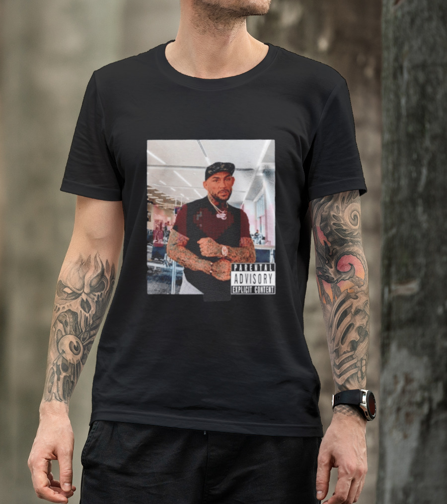 Dustin Poirier Parental Advisory Explicit Content Indoors Tattooed Man With Chain And T-Shirt