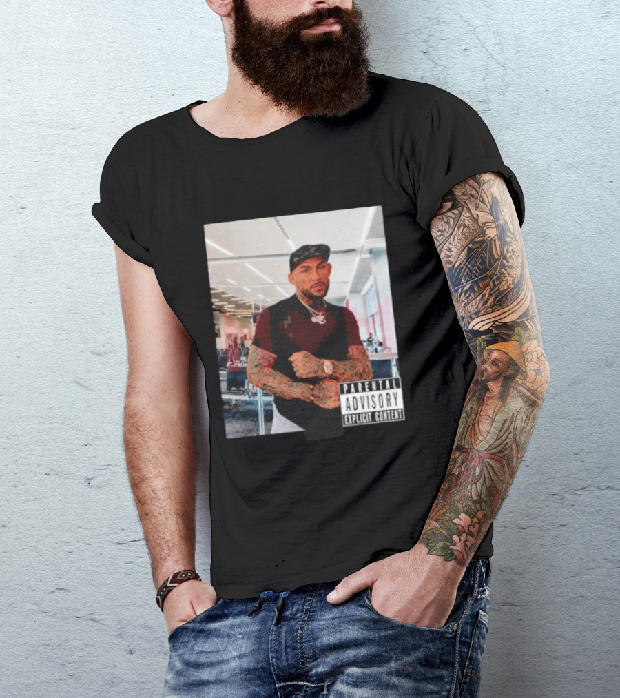 Dustin Poirier Parental Advisory Explicit Content Indoors Tattooed Man With Chain And T-Shirt