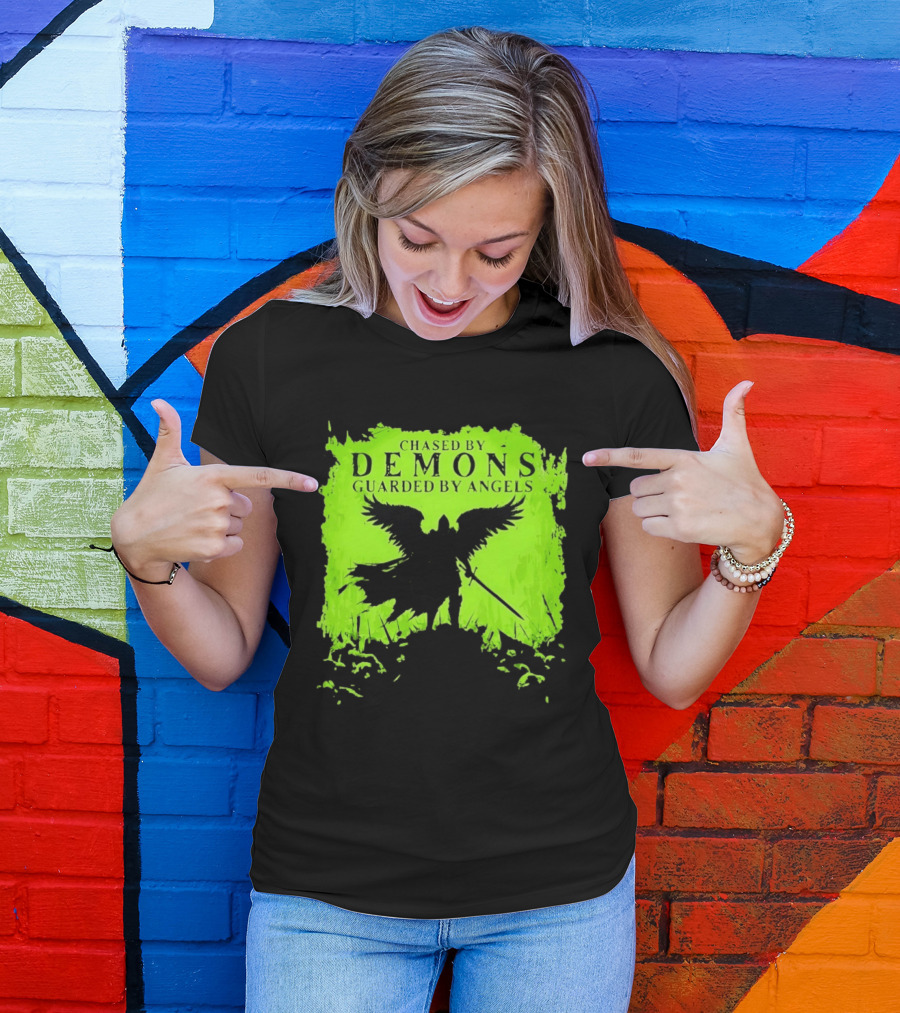Chased By Demons Guarded By Angels Warrior Wings Sword T-Shirt