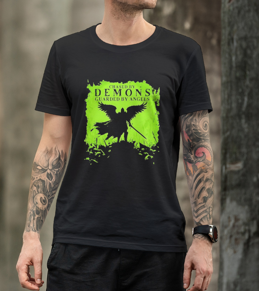 Chased By Demons Guarded By Angels Warrior Wings Sword T-Shirt