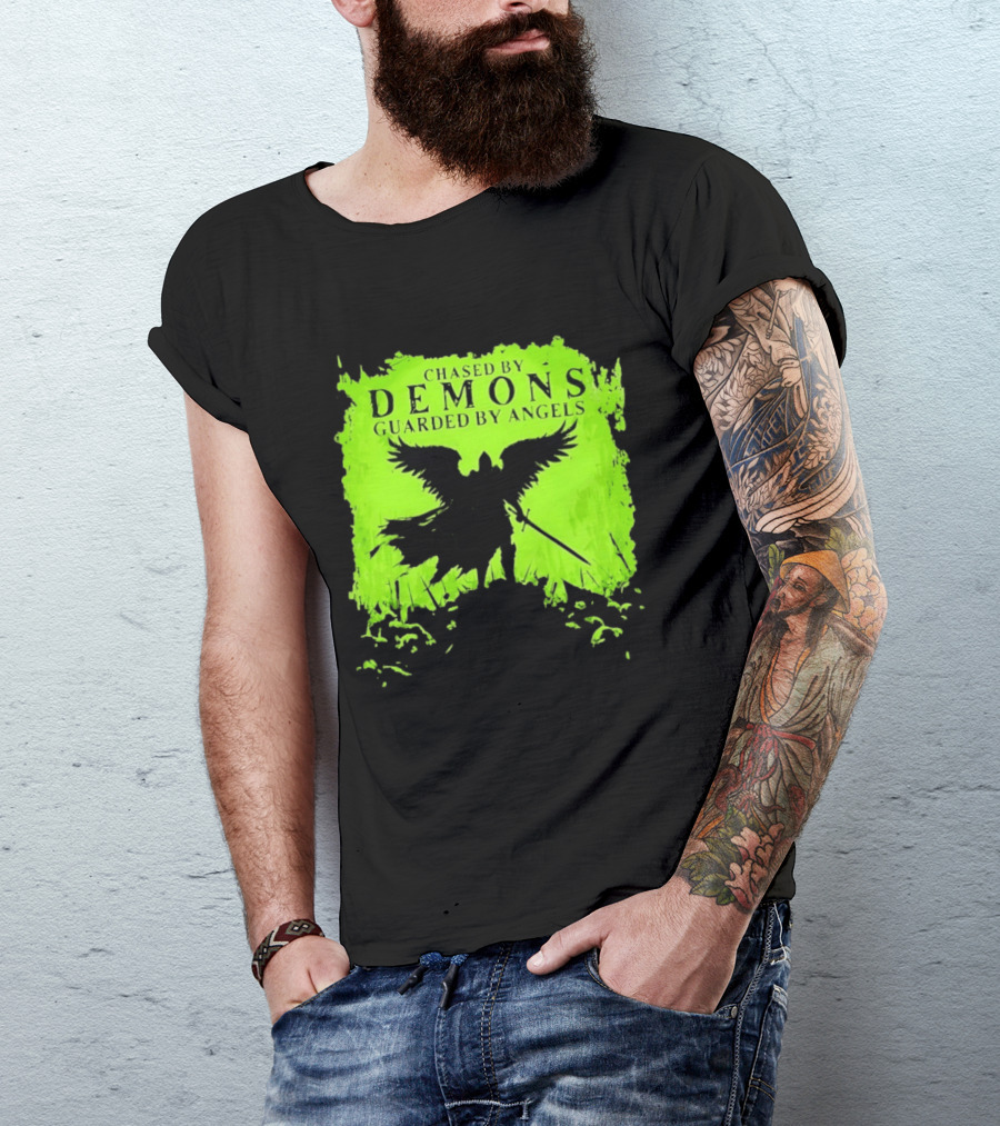 Chased By Demons Guarded By Angels Warrior Wings Sword T-Shirt