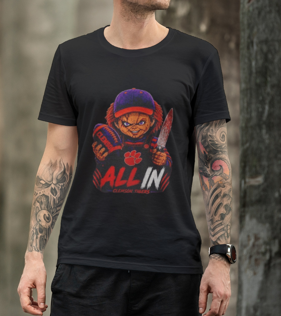 Chucky Clemson Tigers All In College Football Horror Character Fan Gear T-Shirt