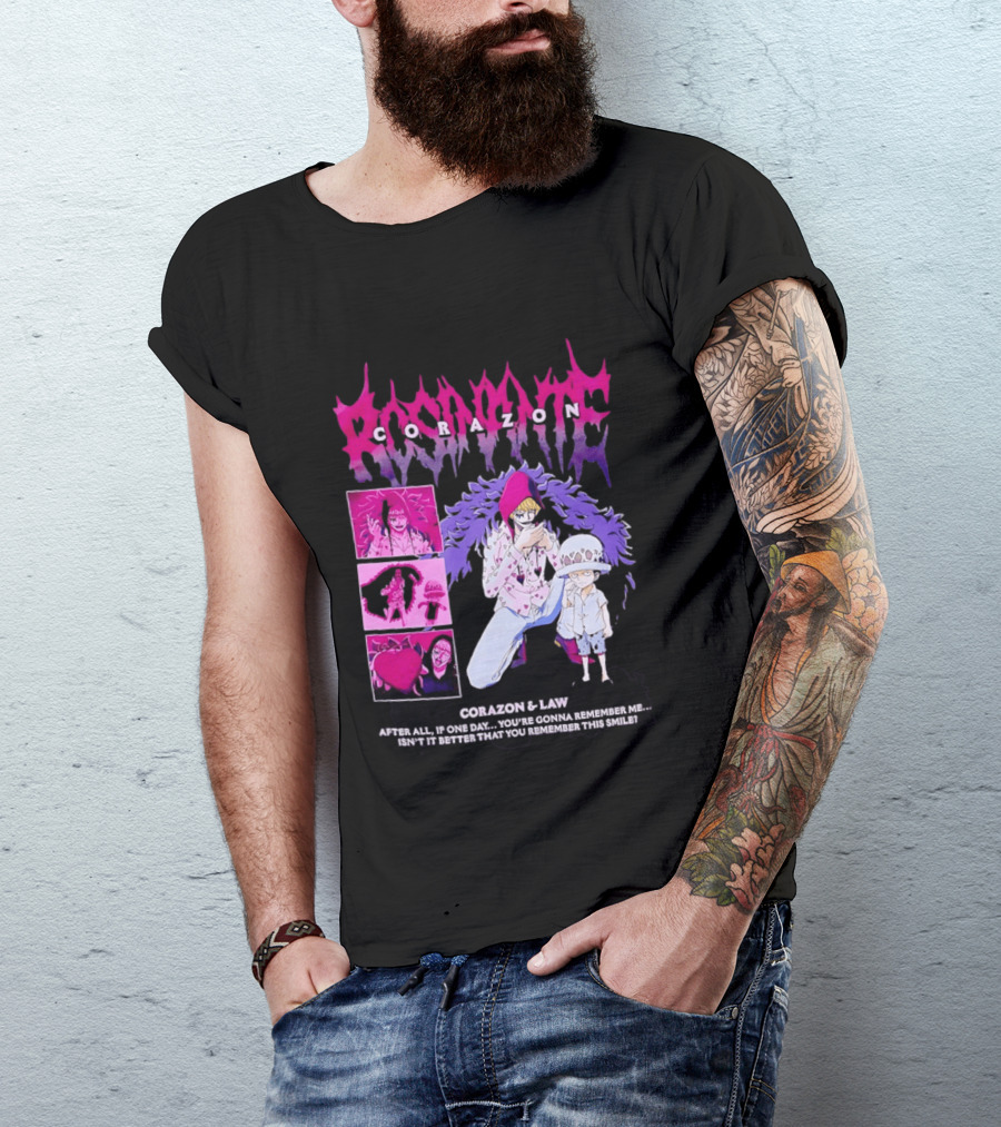 Corazon And Law One Piece After All If One Day You're Gonna Remember Me Smile Manga T-Shirt