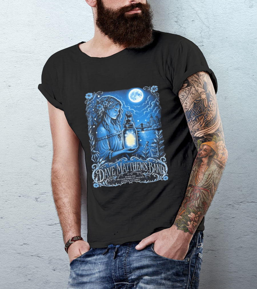 Dave Matthews Band July 10 2026 Freedom Mortgage Pavilion Camden New Jersey Moonlit Lantern And City Skyline T-Shirt