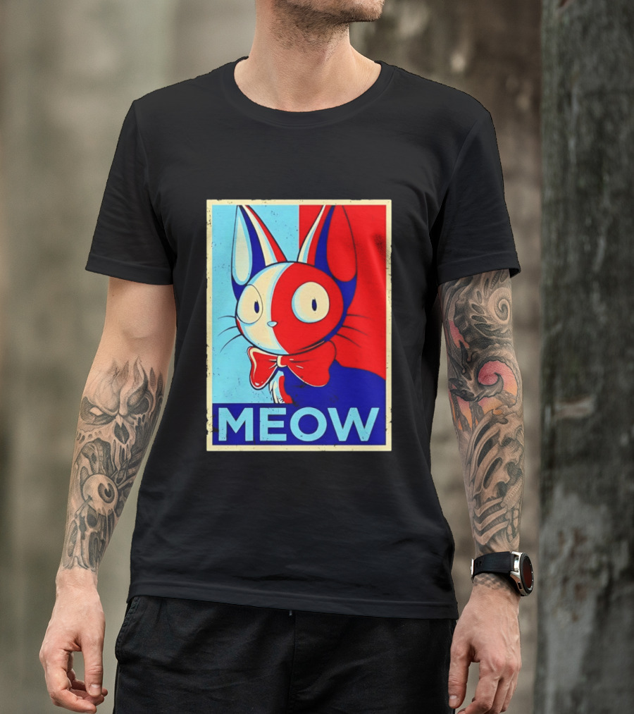 Meow Red Blue Cat Bow Tie T-Shirt
