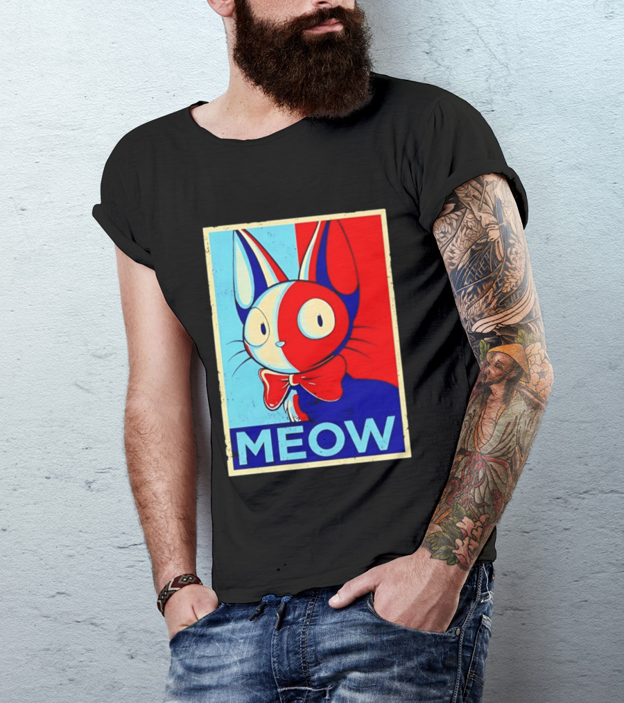 Meow Red Blue Cat Bow Tie T-Shirt