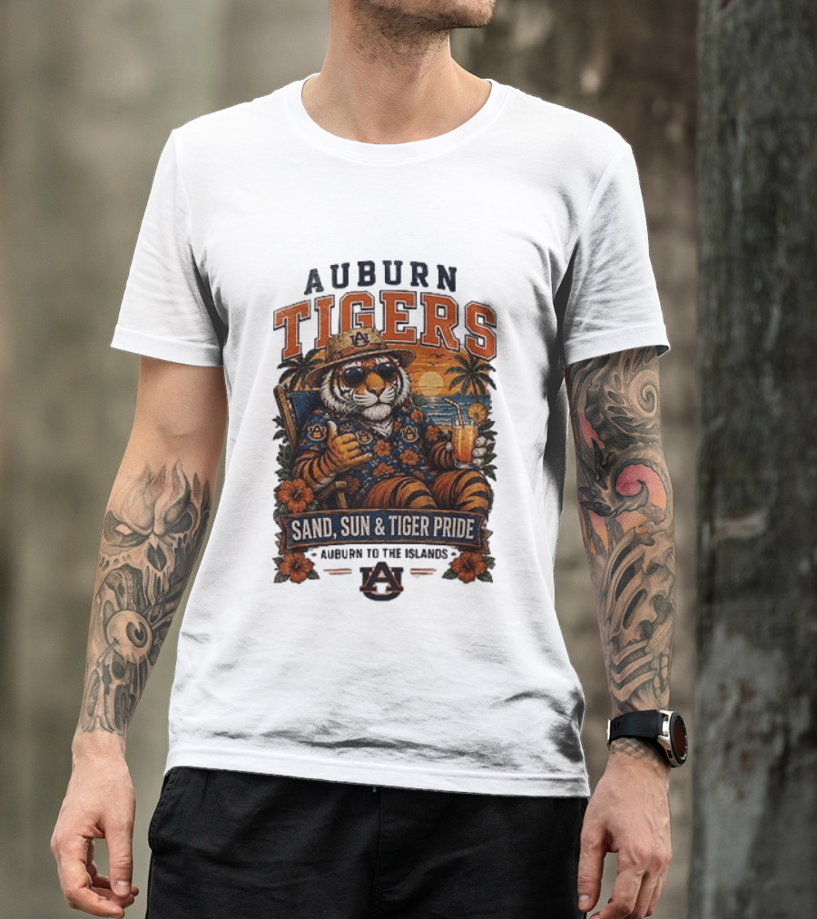 Auburn Tigers Sand Sun Tiger Pride Island Paradise Tropical Vibes T-Shirt