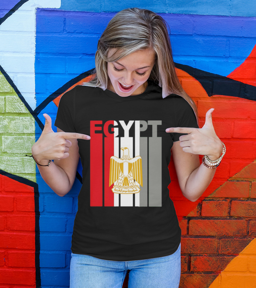 Egypt Flag Colors With Eagle Coat Of Arms T-Shirt