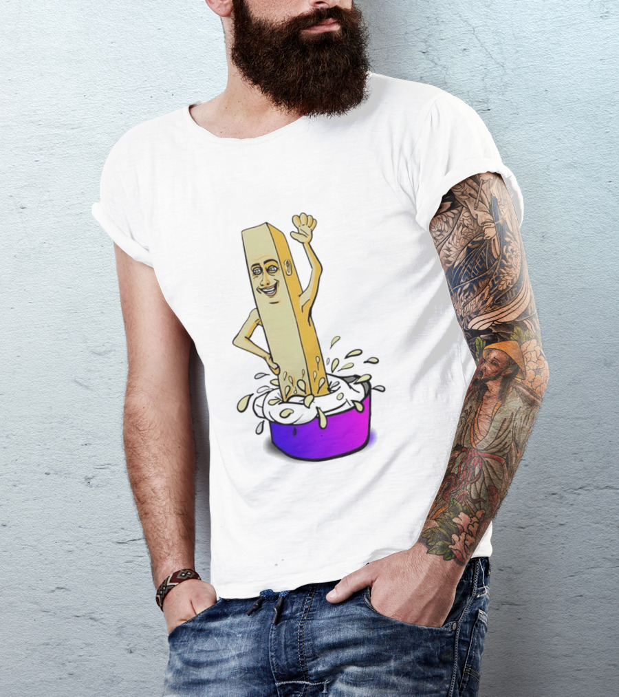 Belgian French Fry Cartoon Character Waving In Sauce Bowl T-Shirt