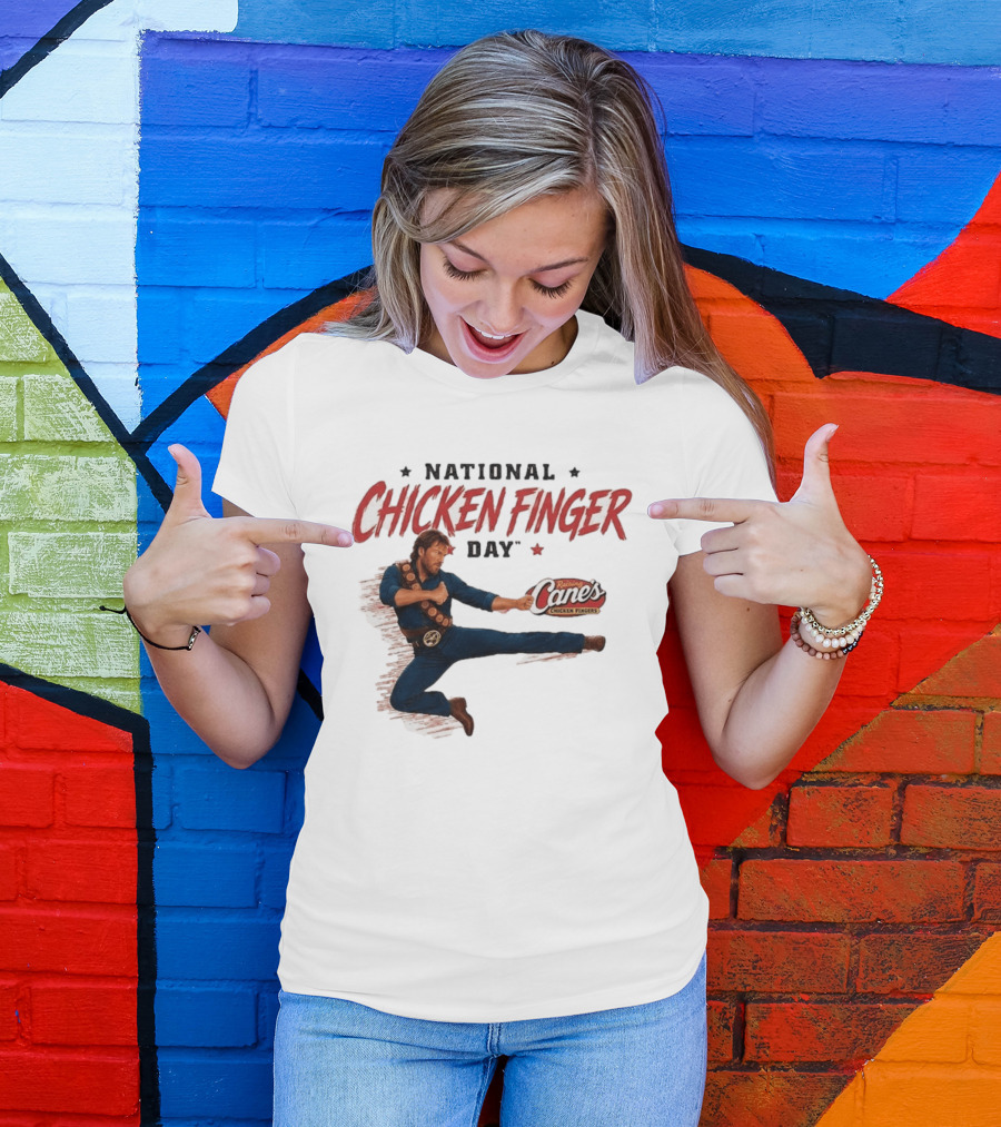 National Chicken Finger Day Chuck Norris Kicking Raising Cane's Promo T-Shirt