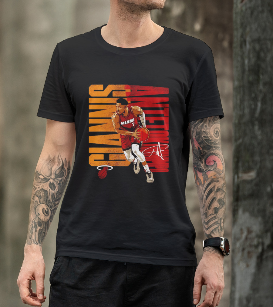 Giannis Antetokounmpo Miami 7 Basketball Running Miami Heat T-Shirt