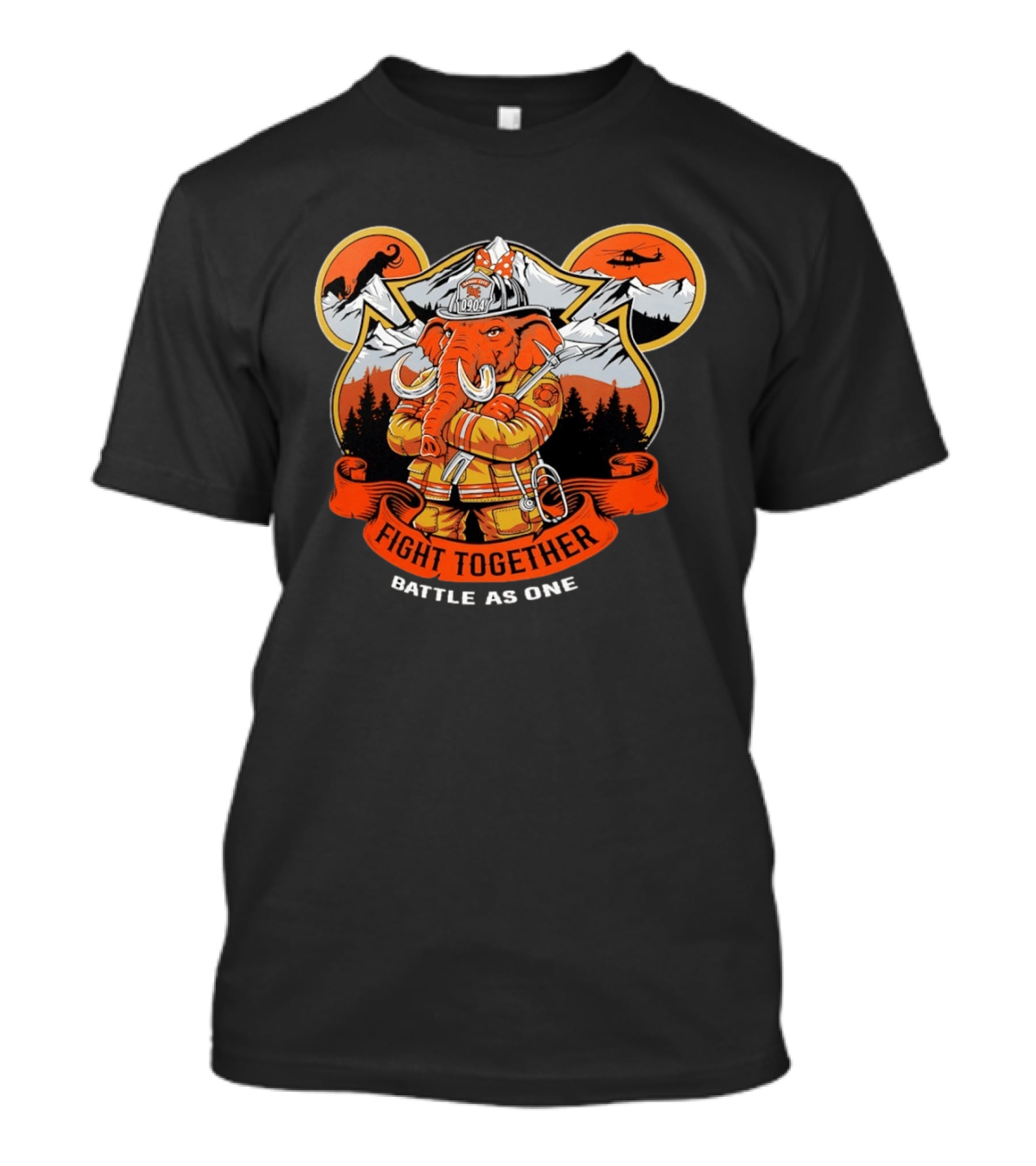 Sandy City FDC 0904 Elephant Firefighter Fight Together Battle As One Mountains Helicopter Wolf T-Shirt