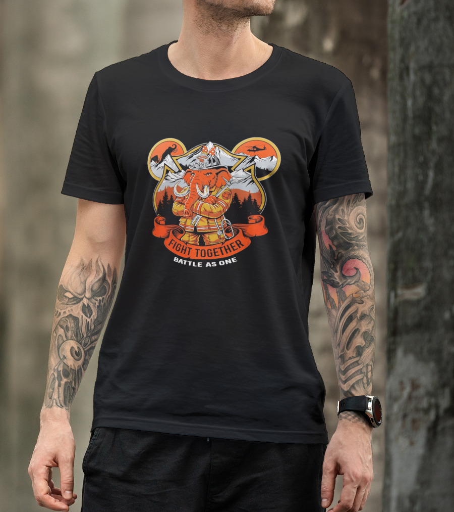 Sandy City FDC 0904 Elephant Firefighter Fight Together Battle As One Mountains Helicopter Wolf T-Shirt