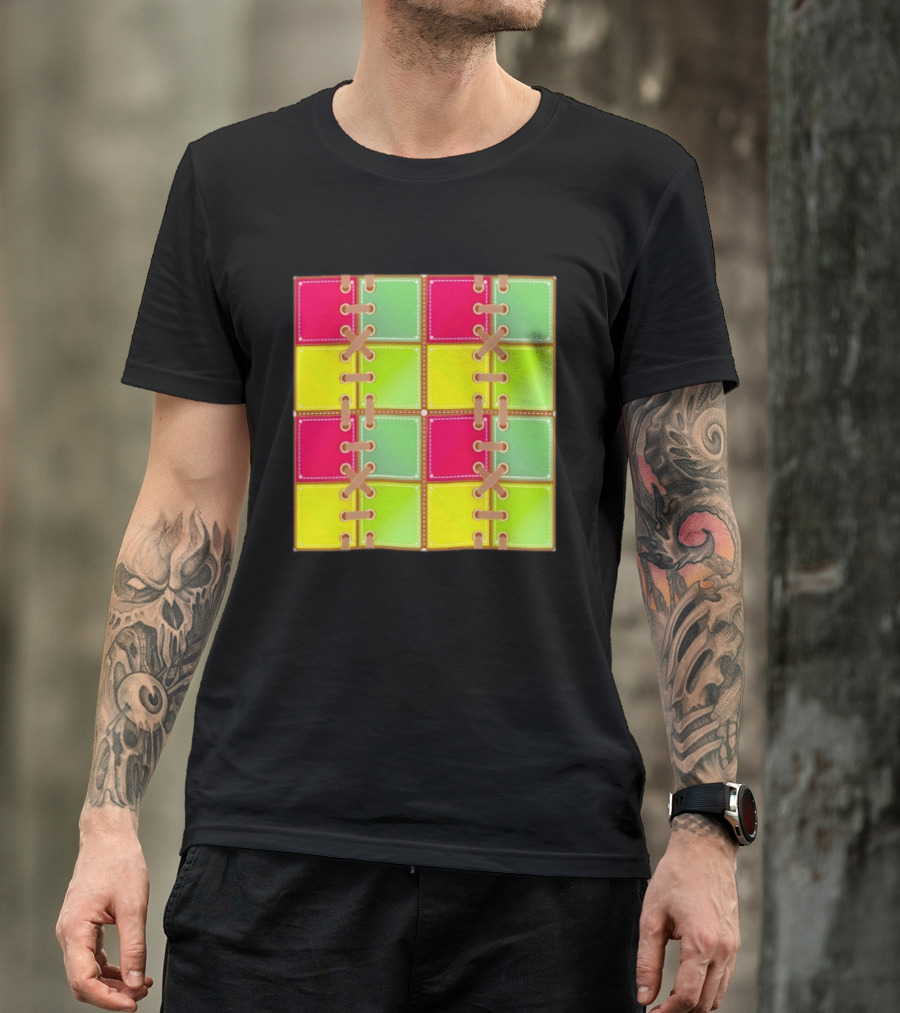 Seamless Laces Cut Vibrant Quadrant Squares T-Shirt