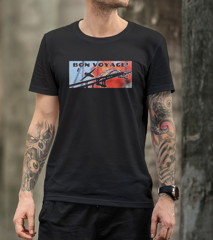 Bon Voyage Halftone Airplane And Bridge Travel T-Shirt