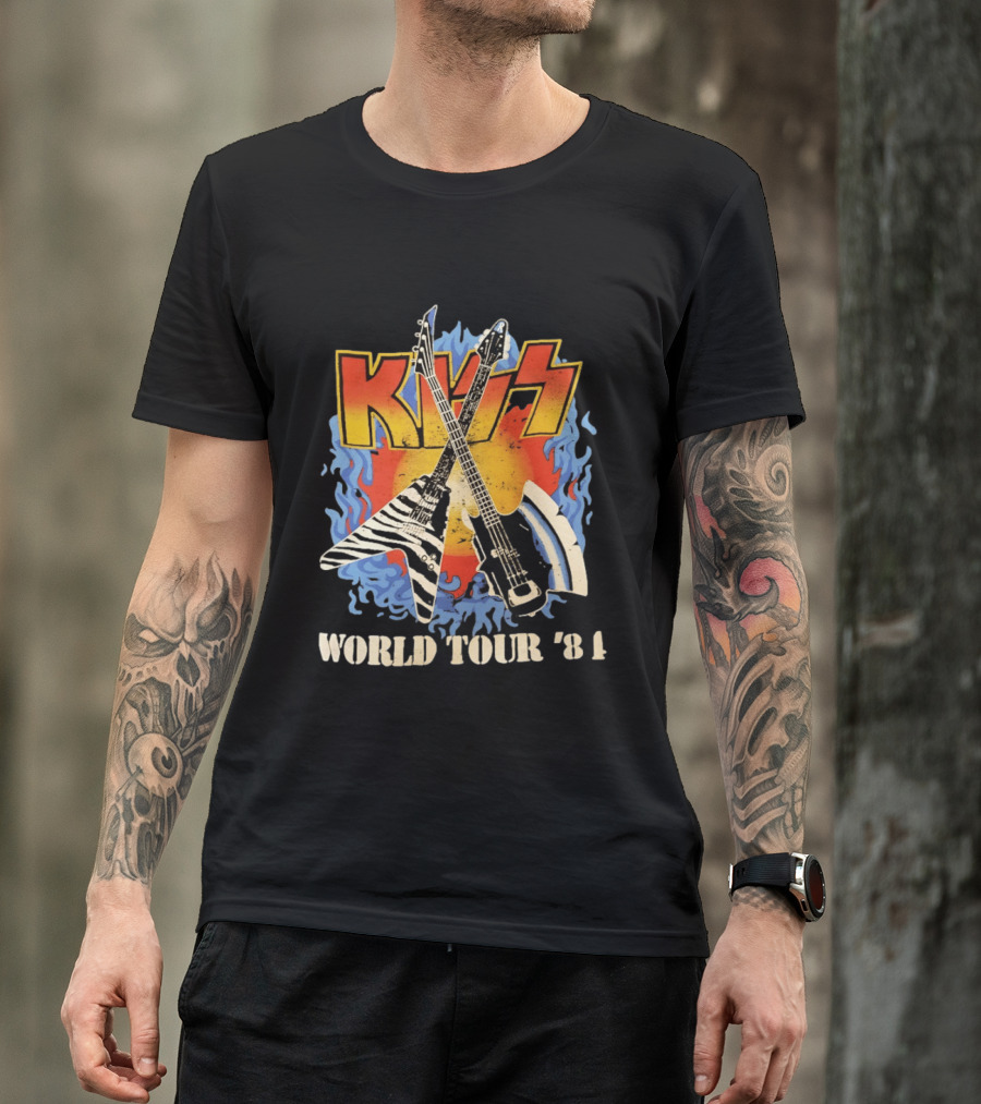 Kiss World Tour '84 Rock Music Band Vintage Electric Guitars T-Shirt