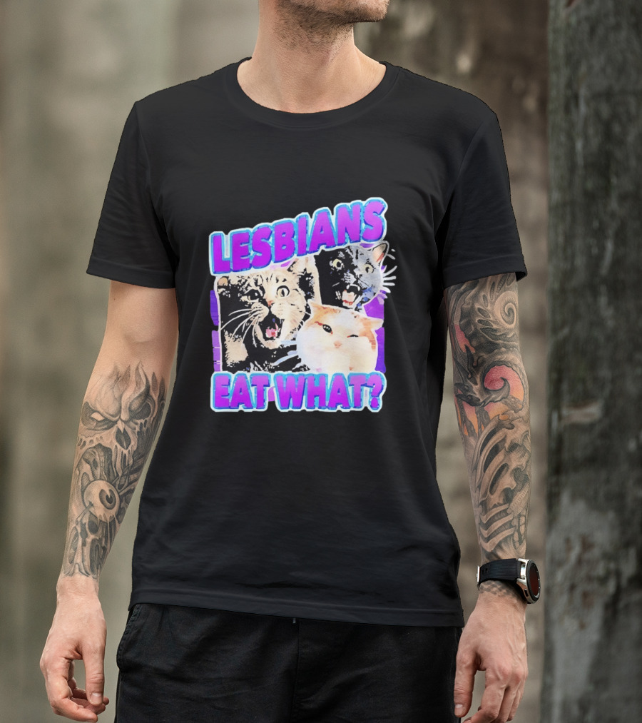 Lesbians Eat What Cat Meme Lesbian Pride Retro Cats T-Shirt