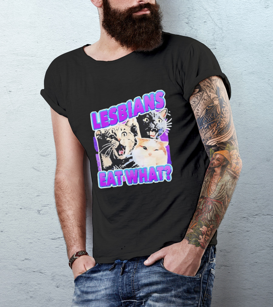 Lesbians Eat What Cat Meme Lesbian Pride Retro Cats T-Shirt