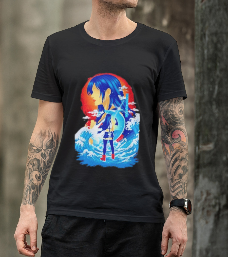 Tifa Lockhart Final Fantasy Japanese Wave Anime Art Ocean Scene T-Shirt