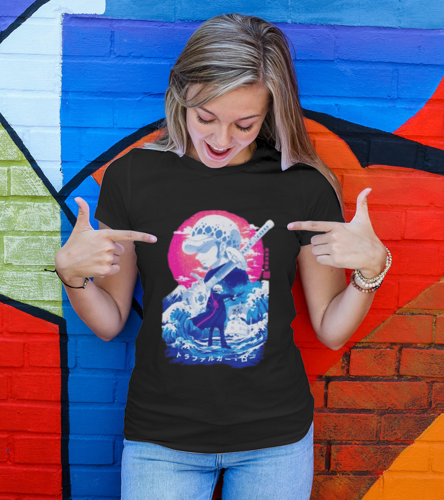 Trafalgar Law One Piece Surgeon Of Death Anime Japanese Text Scenic Waves T-Shirt