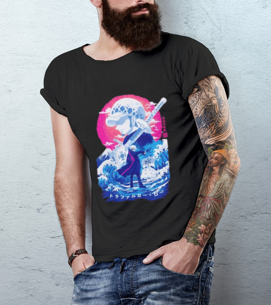 Trafalgar Law One Piece Surgeon Of Death Anime Japanese Text Scenic Waves T-Shirt
