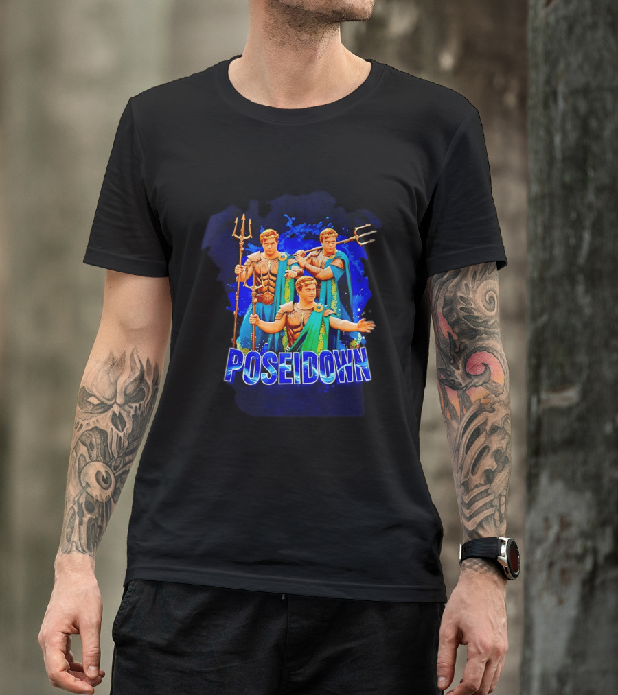 Poseidown Trident Meme Poseidon Blue Cape T-Shirt