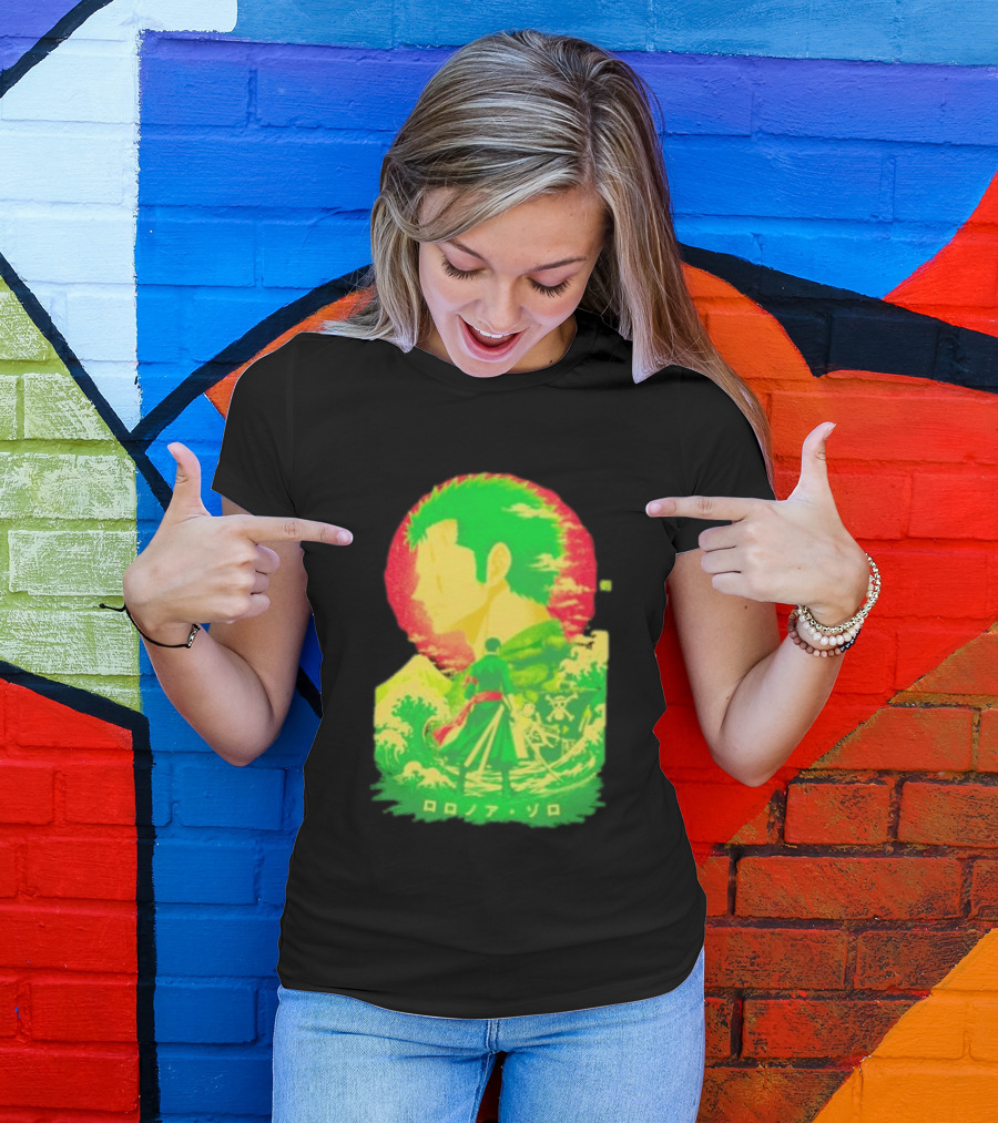Roronoa Zoro One Piece Ukiyo E Kanji Waves Anime Series T-Shirt