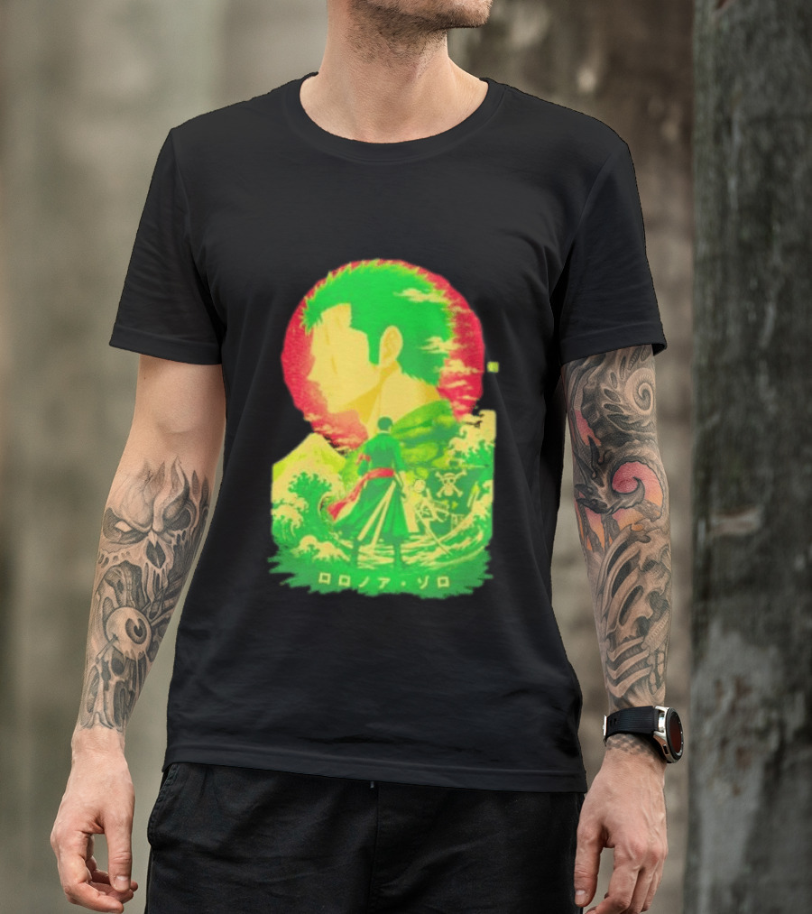 Roronoa Zoro One Piece Ukiyo E Kanji Waves Anime Series T-Shirt