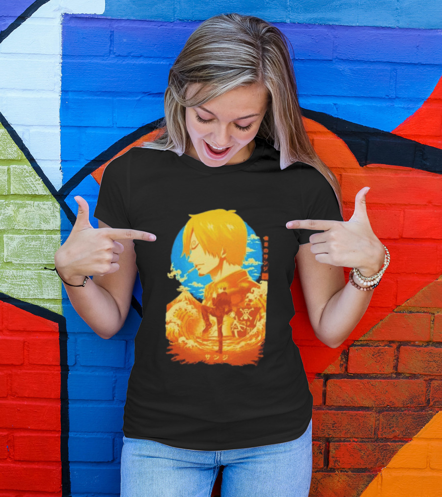 Sanji Black Leg One Piece Anime Manga Ocean Scene Luffy Jolly Roger T-Shirt