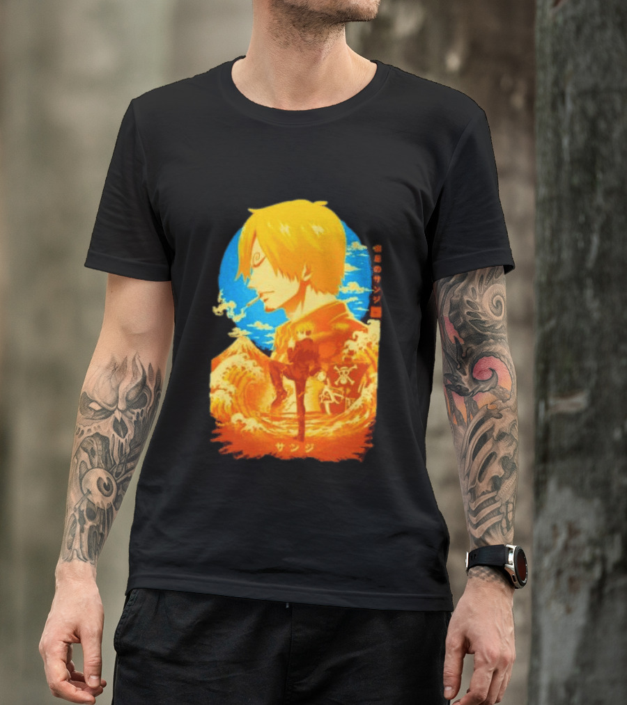 Sanji Black Leg One Piece Anime Manga Ocean Scene Luffy Jolly Roger T-Shirt