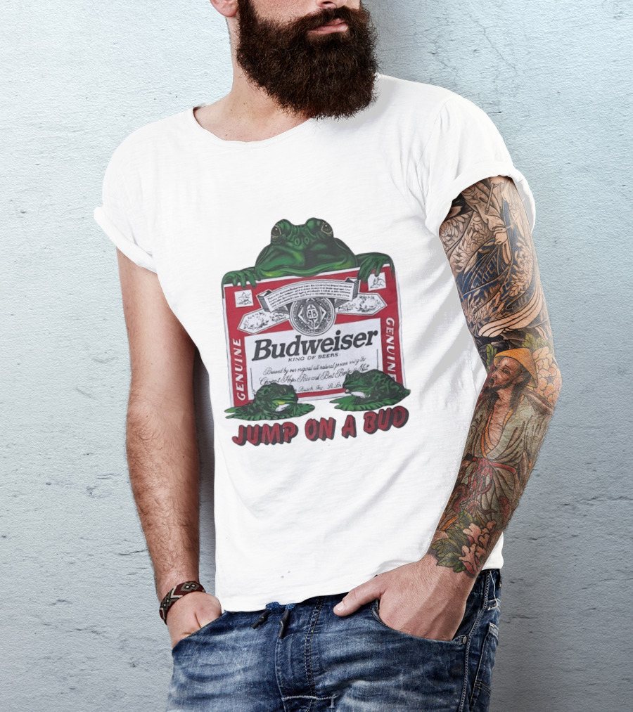 Budweiser Genuine King Of Beers Frogs Jump On A Bud T-Shirt