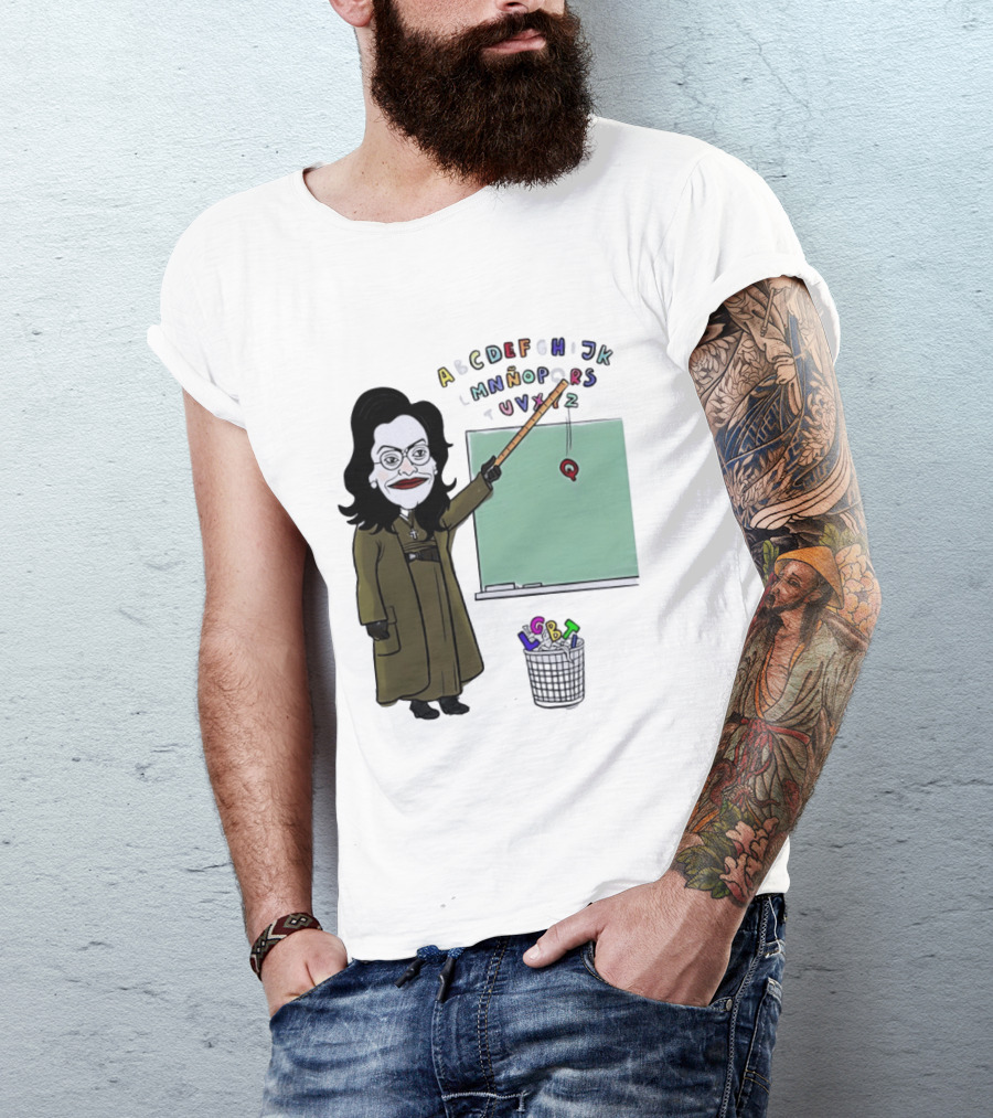 LGBTQ Alphabet Removal Cartoon Teacher With Chalkboard And Trash Bin T-Shirt