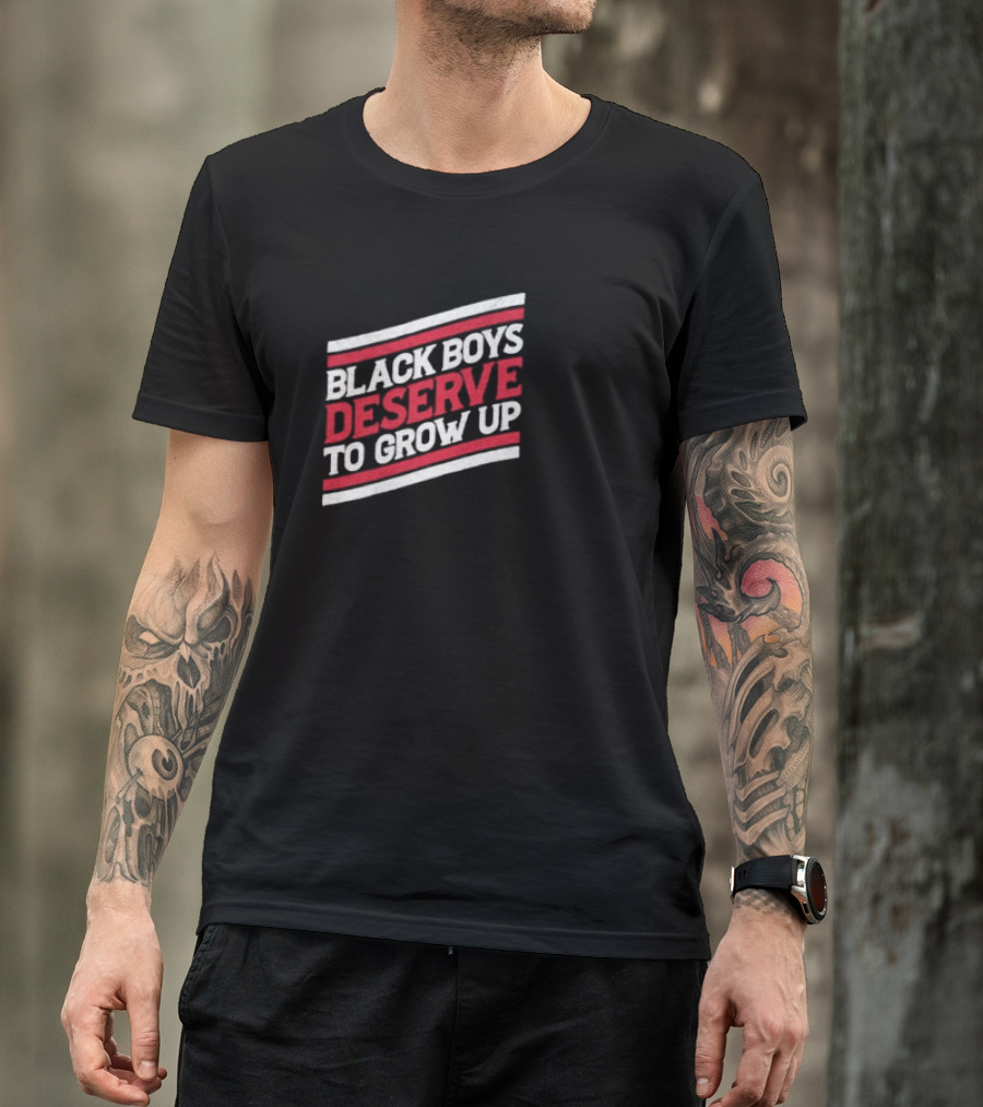 Black Boys Deserve To Grow Up Distressed Text With Red And White Stripes T-Shirt