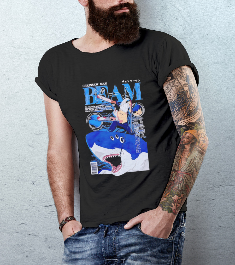 Chainsaw Man Beam Shark Transformation Japanese Manga Cover T-Shirt