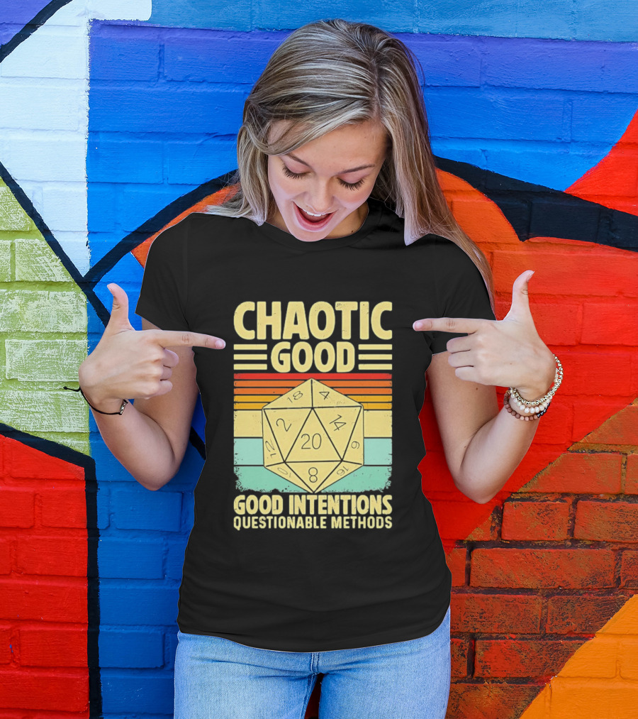 Chaotic Good D20 Good Intentions Questionable Methods Stripes T-Shirt