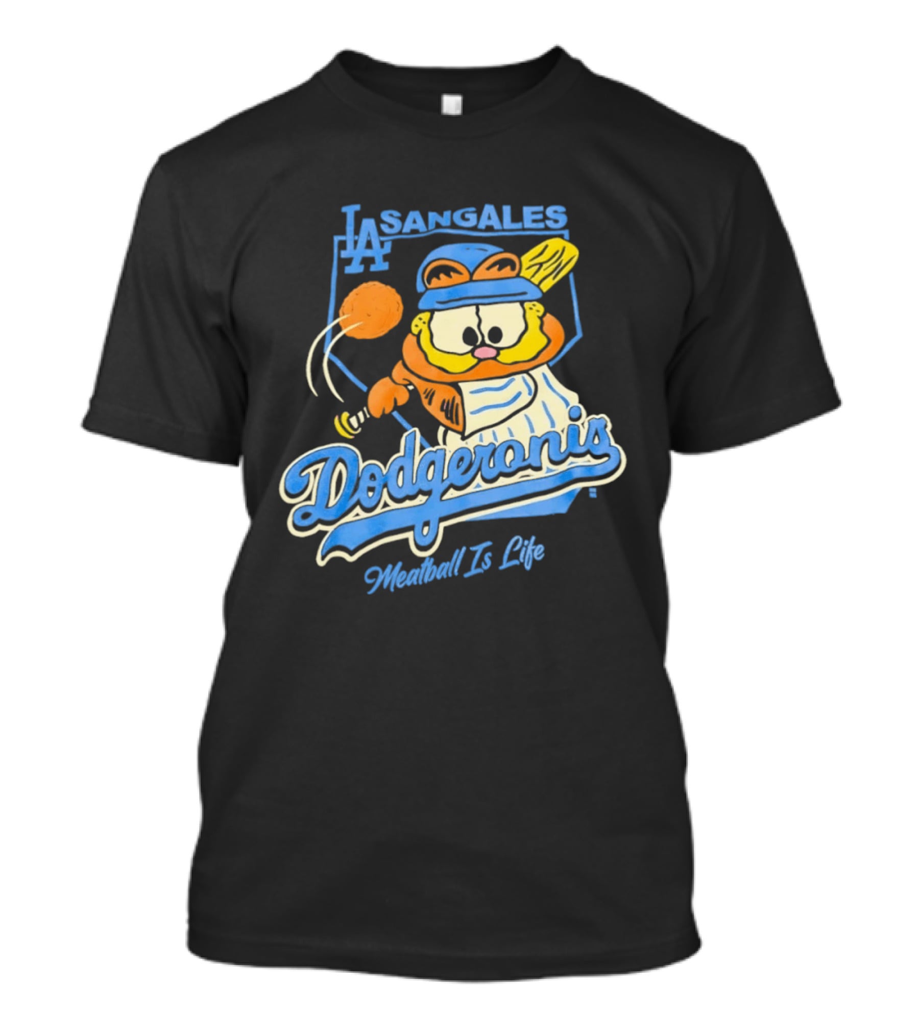 La Sangales Dodgeronis Meatball Is Life Los Angeles Dodgers Orange Cat Baseball T-Shirt