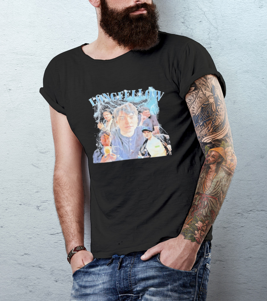 Longfellowww Collage Blue Lightning Multiple Faces Visual T-Shirt