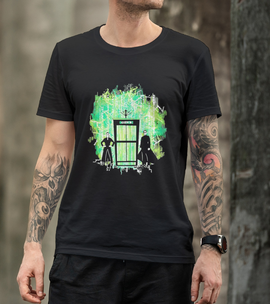Matrix City Phone Booth Green Code Agents T-Shirt