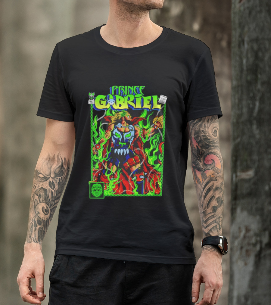 Prince Gabriel Comic Book Cover Fantasy Chain And Sword Warrior Neon Green Flames T-Shirt