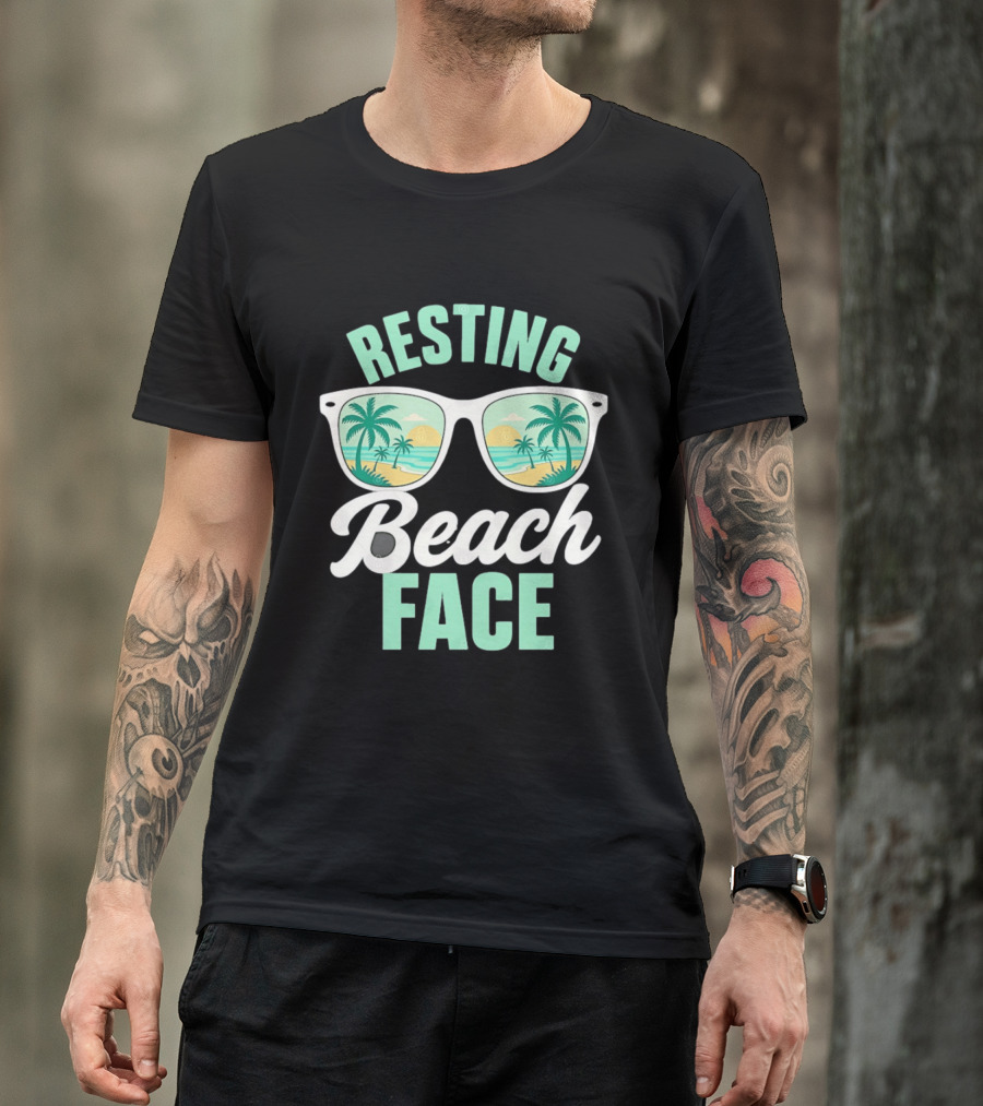 Resting Beach Face Sunglasses Palm Trees Tropical Summer Vacation T-Shirt