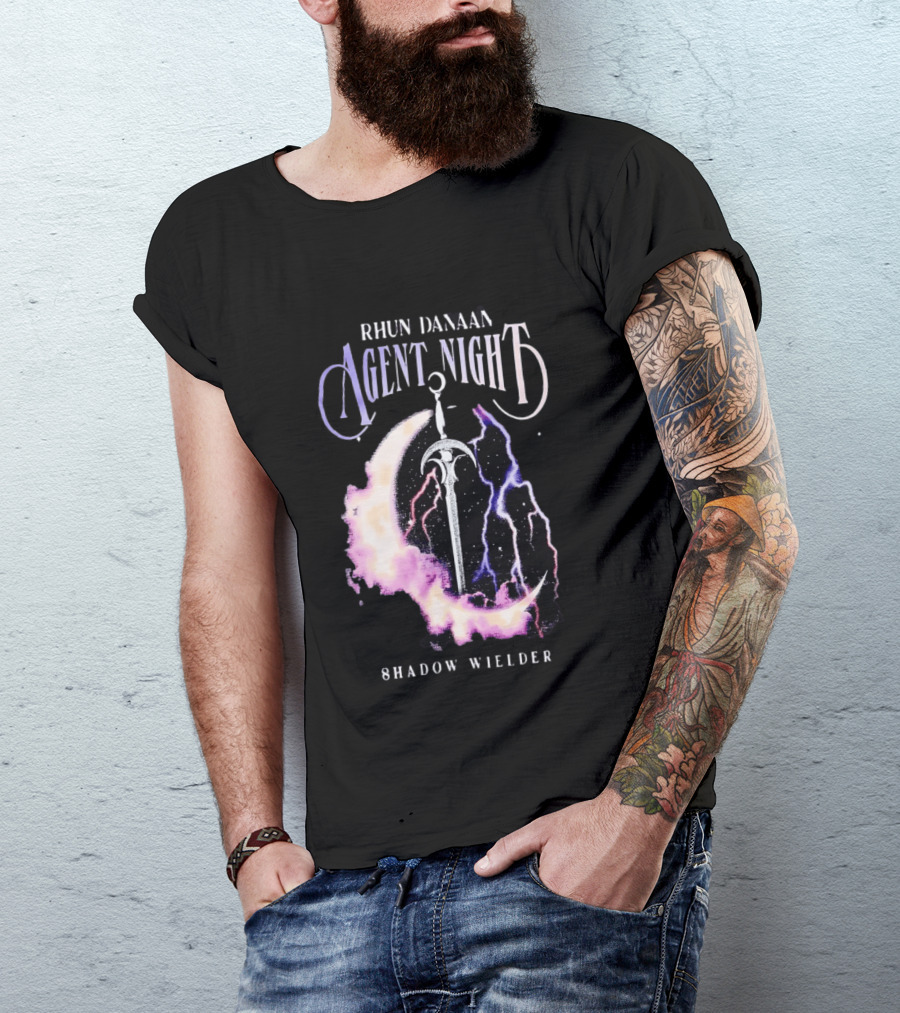 Rhun Danaan Agent Night Shadow Wielder Sword Moon Lightning T-Shirt