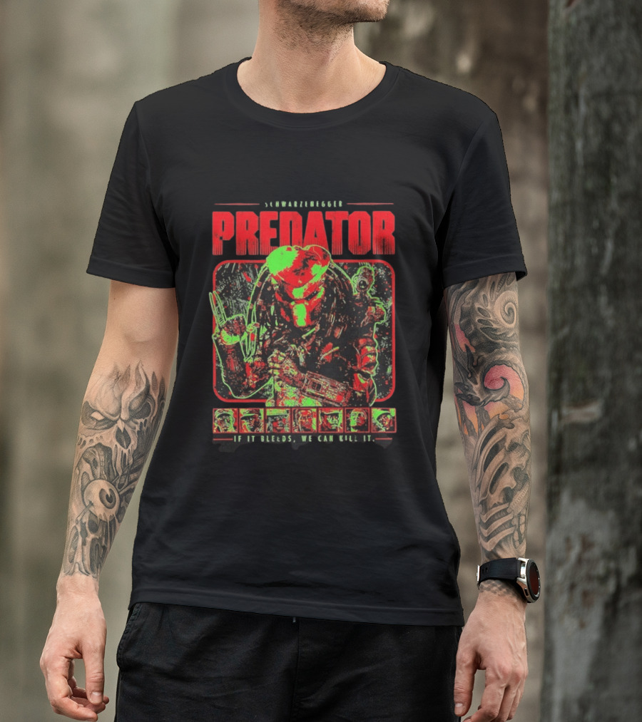 Schwarzenegger Predator If It Bleeds We Can Kill It Retro Movie T-Shirt