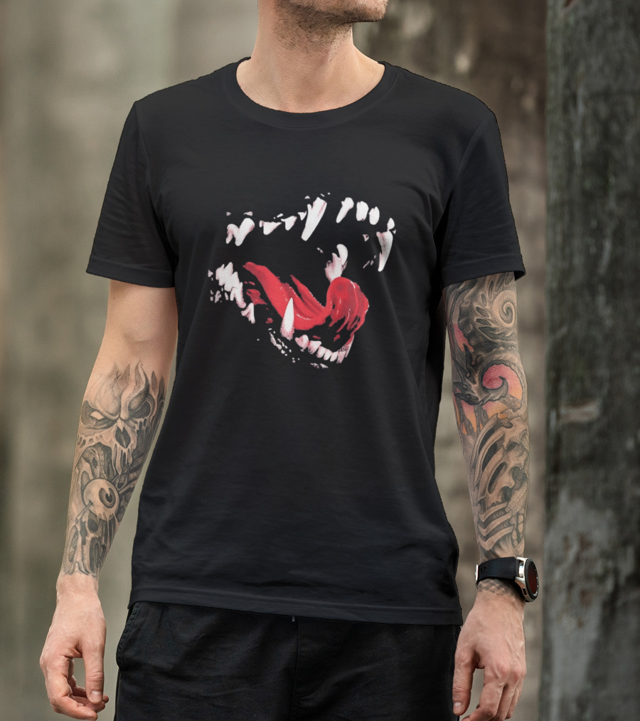 Snarling Wolf Mouth Teeth Animal Predator Red Brush T-Shirt