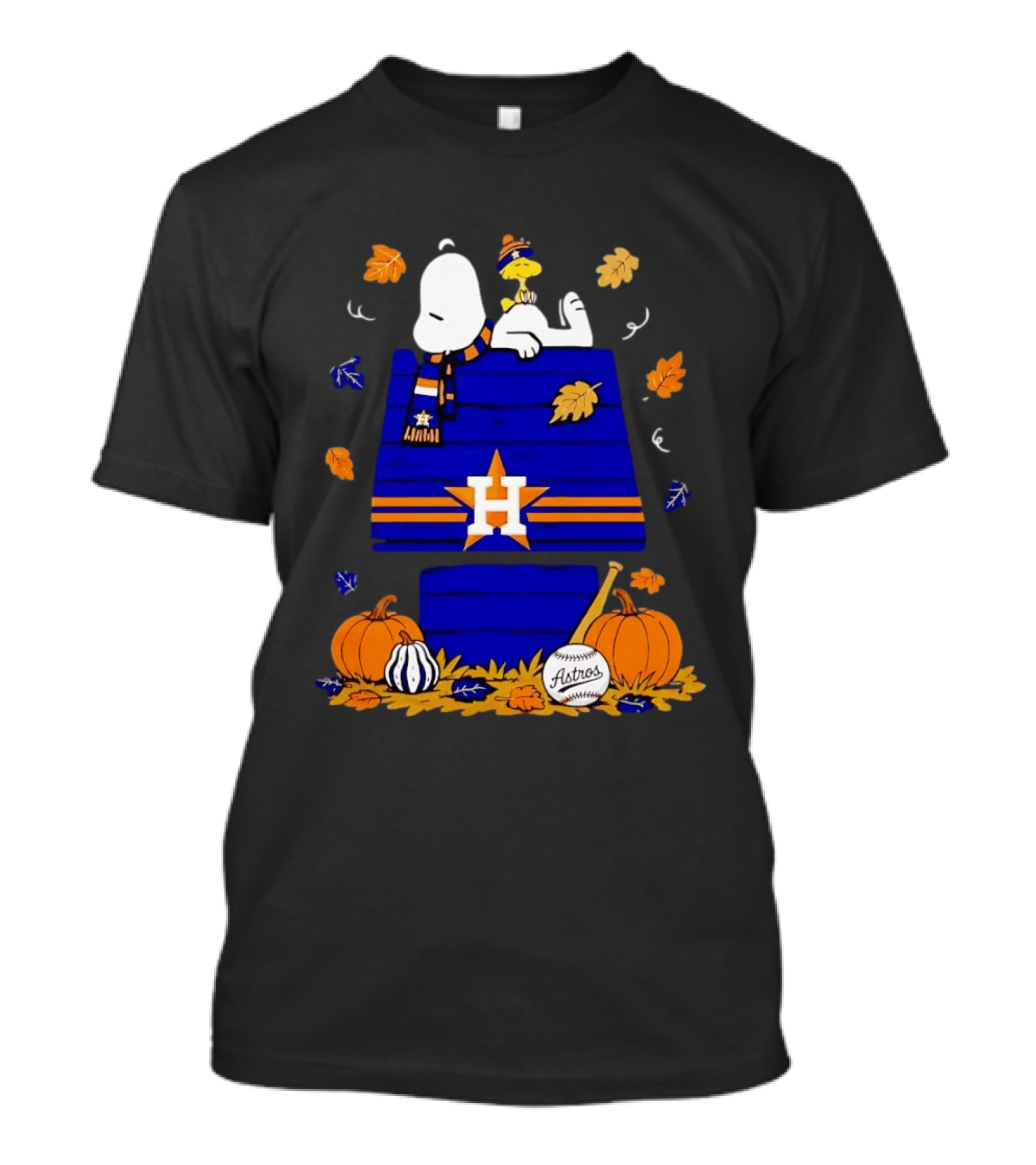 Snoopy Woodstock Houston Astros Fall Baseball Halloween Pumpkins T-Shirt
