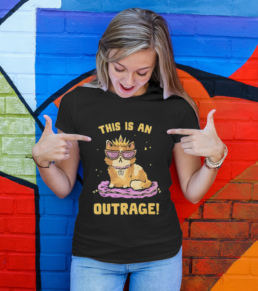This Is An Outrage Cat With Crown Sunglasses And Butterfly Necklace T-Shirt